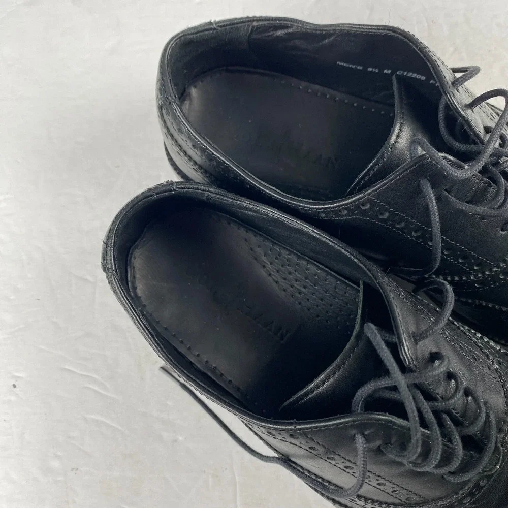 Cole Haan Men's Williams Wingtip Oxford‎ Black Leather Lace Up Shoes Size 9.5 M